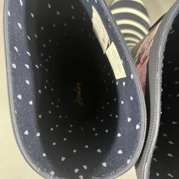 Joules Molly Welly Rain Boots Navy White Stripe Floral Buckle Women US 7 EU 38 - Picture 6 of 12